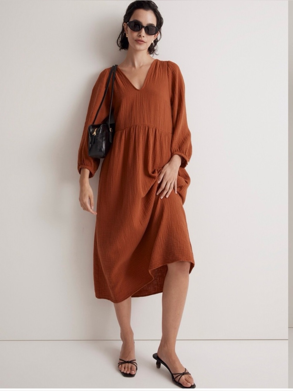 Madewell Women’s L Lightspun V-Neck Midi Dress in Burnt Clay